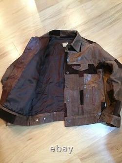 Levi's Vtg Trucker Biker Leather Nubuck Patchwork Jacket Brown L Rare MINT