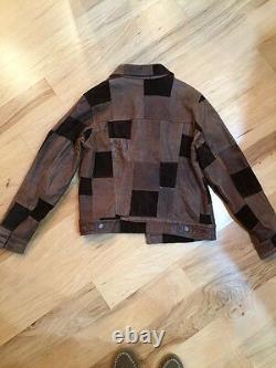 Levi's Vtg Trucker Biker Leather Nubuck Patchwork Jacket Brown L Rare MINT