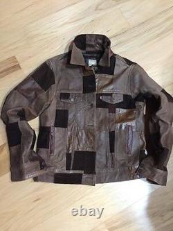 Levi's Vtg Trucker Biker Leather Nubuck Patchwork Jacket Brown L Rare MINT