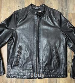 Levis Cafe Racer Style Genuine Leather Black Moto Style Jacket Zip Up Sz Medium