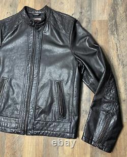 Levis Cafe Racer Style Genuine Leather Black Moto Style Jacket Zip Up Sz Medium