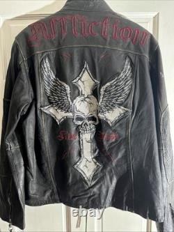 Limited Edition Authentic Affliction Embroidered Skull Leather Jacket #193/2700