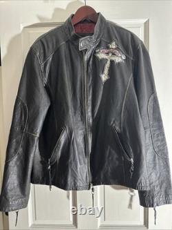 Limited Edition Authentic Affliction Embroidered Skull Leather Jacket #193/2700