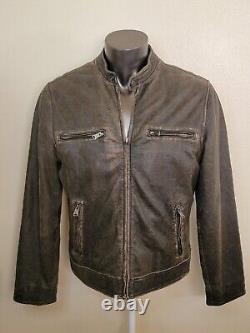 Lucky Brand Black Label Large Men's Leather Bonneville Jacket Distressed Brown