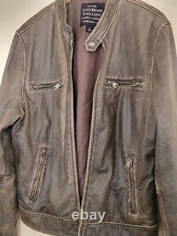 Lucky Brand Black Label Large Men's Leather Bonneville Jacket Distressed Brown