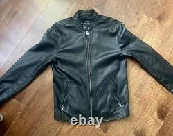 Lucky Brand Bonneville 100% Lamb Leather Cafe Racer Jacket Black Mens S