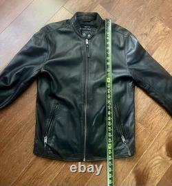 Lucky Brand Bonneville 100% Lamb Leather Cafe Racer Jacket Black Mens S