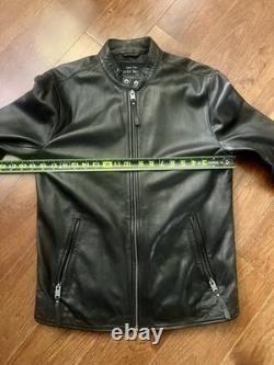 Lucky Brand Bonneville 100% Lamb Leather Cafe Racer Jacket Black Mens S