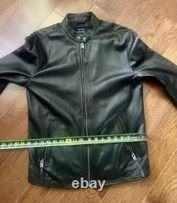 Lucky Brand Bonneville 100% Lamb Leather Cafe Racer Jacket Black Mens S