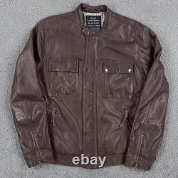 Lucky Brand Jacket Mens XL Brown Leather Black Label Moto Zip Pockets 7M30429