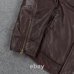 Lucky Brand Jacket Mens XL Brown Leather Black Label Moto Zip Pockets 7M30429
