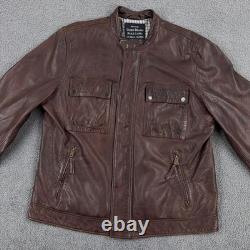 Lucky Brand Jacket Mens XL Brown Leather Black Label Moto Zip Pockets 7M30429