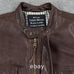 Lucky Brand Jacket Mens XL Brown Leather Black Label Moto Zip Pockets 7M30429