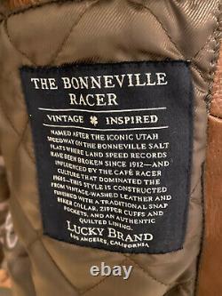 Lucky Brand Mens Brown Leather Bonneville Motorcyle Racing Jacket Size L