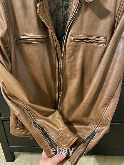 Lucky Brand Mens Brown Leather Bonneville Motorcyle Racing Jacket Size L