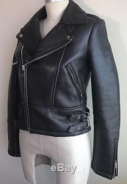 MAJE Dark Brown Shearling Lined Moto Biker Leather Jacket 36 2 XS