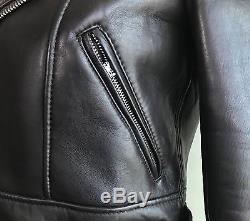 MAJE Dark Brown Shearling Lined Moto Biker Leather Jacket 36 2 XS
