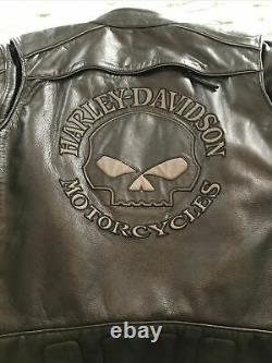 MEN'S Harley Davidson Willie G Skull Reflective Black Leather Riding Jacket XL