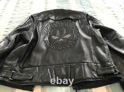 MEN'S Harley Davidson Willie G Skull Reflective Black Leather Riding Jacket XL