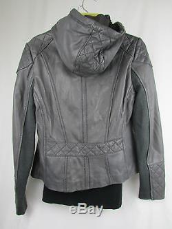 MICHAEL Michael Kors Hooded Leather Jacket Grey Gray Size Large