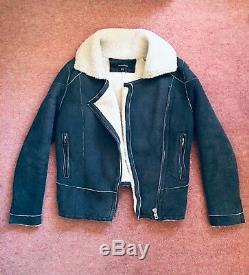 MUUBAA shearling sheepskin leather grey aviator biker jacket S uk 8 10 RRP $1375