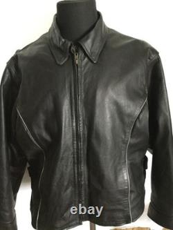 M M LEATHER Goods Black Lined Motorcycle Biker Riding Jacket Size 4XL(L) VINTAGE