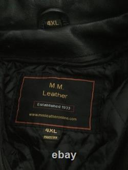 M M LEATHER Goods Black Lined Motorcycle Biker Riding Jacket Size 4XL(L) VINTAGE
