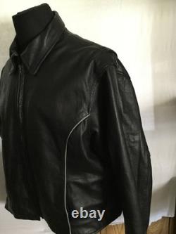 M M LEATHER Goods Black Lined Motorcycle Biker Riding Jacket Size 4XL(L) VINTAGE