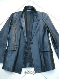 M&S black real leather JACKET BLAZER COAT 14 12 long line goth soft boyfriend