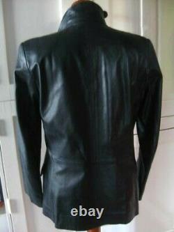 M&S black real leather JACKET BLAZER COAT 14 12 long line goth soft boyfriend