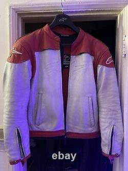 M USA Alpinestars Red & White Leather Mens Reinforced Motorcycle Jacket