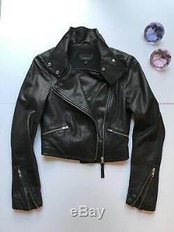 Mackage Aritzia Black Leather Jacket $575 Cropped Biker Zippers XS Lambskin