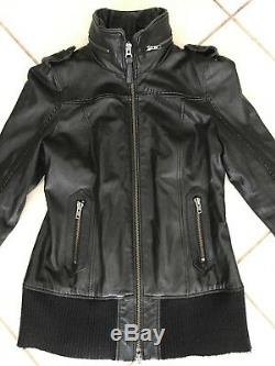 Mackage Elie Lamb Leather Jacket Coat Womens Sz Large Black Biker Motorcycle Zip