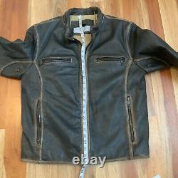 Marc New York Brown Distressed Cafe Motorcycle Leather Jacket Insulated Men's M