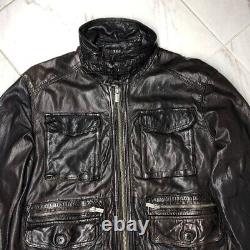 Massimo Dutti Dark Brown Leather Moto Biker Jacket size M