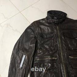 Massimo Dutti Dark Brown Leather Moto Biker Jacket size M