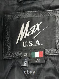 Max USA Leather 2XL Black Jacket Motorcycle Coat Italy Skin Leather Flame