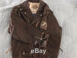 Men's Avirex Brown Leather Zip Front Motorcycle Jacket Sz S Used