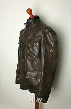 Men's BELSTAFF panther heavy leather brown motorcycle jacket logo size 2XL XXL