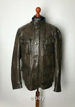Men's BELSTAFF panther heavy leather brown motorcycle jacket logo size 2XL XXL