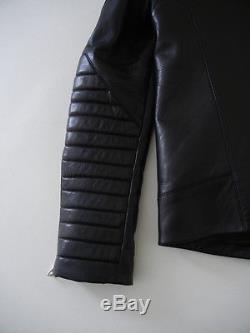 Men's Balmain High Label Sz48 Black Lambskin Leather Padded Biker Moto Jacket