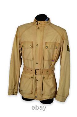 Men's Belstaff Motorcycle Jacket Vintage Ivory Belt England Classic Size XXL