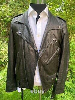 Men's Blk Dnm Leather Motorcycle Biker Jacket Small