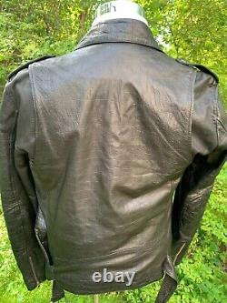 Men's Blk Dnm Leather Motorcycle Biker Jacket Small