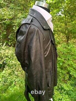 Men's Blk Dnm Leather Motorcycle Biker Jacket Small