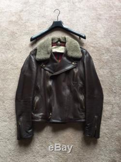 Men's Burberry Brit Brown Leather Jacket withShearling colllar, Size Small