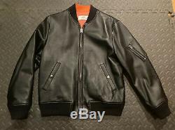 Men's Coach Black Leather Bomber Jacket MA-1 Size Medium M Motorcycle
