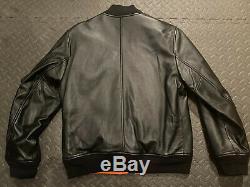 Men's Coach Black Leather Bomber Jacket MA-1 Size Medium M Motorcycle