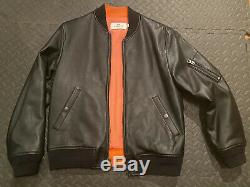 Men's Coach Black Leather Bomber Jacket MA-1 Size Medium M Motorcycle