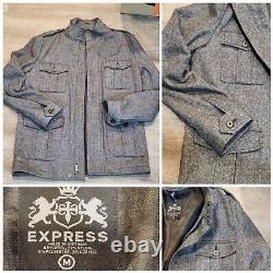 Men's Coat Jacket Express Military Dress Black Gray Size Medium but fits Large
